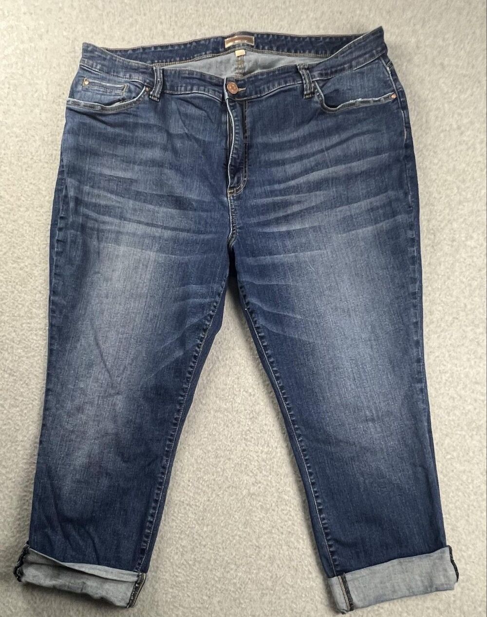 Kut from the Kloth Womens 22W Catherine Boyfriend Cuffed Crop Blue Jeans